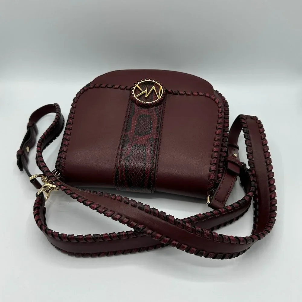 NWOT Michael Kors LILLIE Whip Stitched Leather Bag/Crossbody OXBLOOD RED PYTHON - Picture 5 of 16
